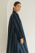 Ikat Khatrast Cashmere Coat Electric Blue Black