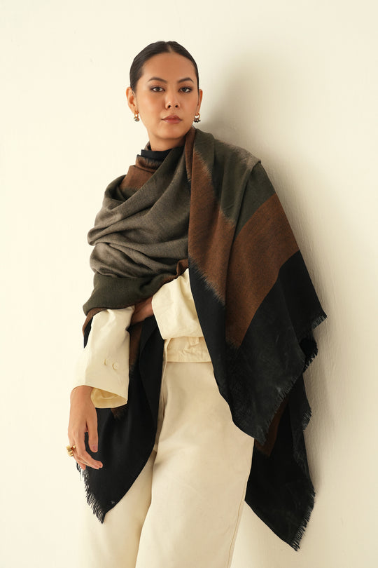 Kashmir Loom Inlay Cashmere Oversize Shawl 130 x 260 cms