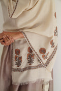 Gul Kasdi Palledar Hand Embroidered Pashmina Stole Ivory