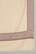 Sozni Machi Buti Dordar Hand Embroidered Pashmina Shawl Ivory