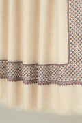 Sozni Machi Buti Dordar Hand Embroidered Pashmina Shawl Ivory