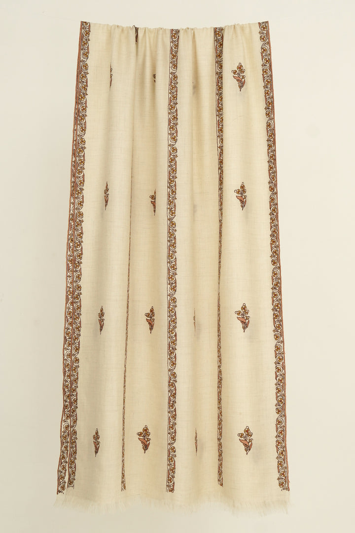 Sozni Samina Khatrast Butidar Hand Embroidered Pashmina Stole Ivory