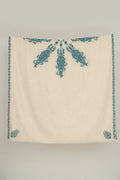 Kashmir Loom Sozni Shakufa Hand Embroidered Pashmina Shawl Ivory Turqoise