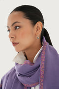 Kashmir Loom Sozni Jamila Hashiya Corner Buti Hand Embroidered Pashmina Shawl Plum Stone