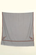 Kashmir Loom Sozni Jamila Hashiya Corner Buti Hand Embroidered Pashmina Shawl Cool Grey