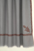 Kashmir Loom Sozni Jamila Hashiya Corner Buti Hand Embroidered Pashmina Shawl Cool Grey