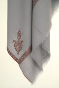 Kashmir Loom Sozni Jamila Hashiya Corner Buti Hand Embroidered Pashmina Shawl Cool Grey