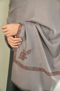 Kashmir Loom Sozni Jamila Hashiya Corner Buti Hand Embroidered Pashmina Shawl Cool Grey