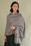 Kashmir Loom Sozni Jamila Hashiya Corner Buti Hand Embroidered Pashmina Shawl Cool Grey