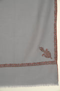 Kashmir Loom Sozni Jamila Hashiya Corner Buti Hand Embroidered Pashmina Shawl Cool Grey