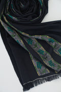 Kashmir Loom Kani Haft Bail Hand Woven Cashmere Scarf Black Teal