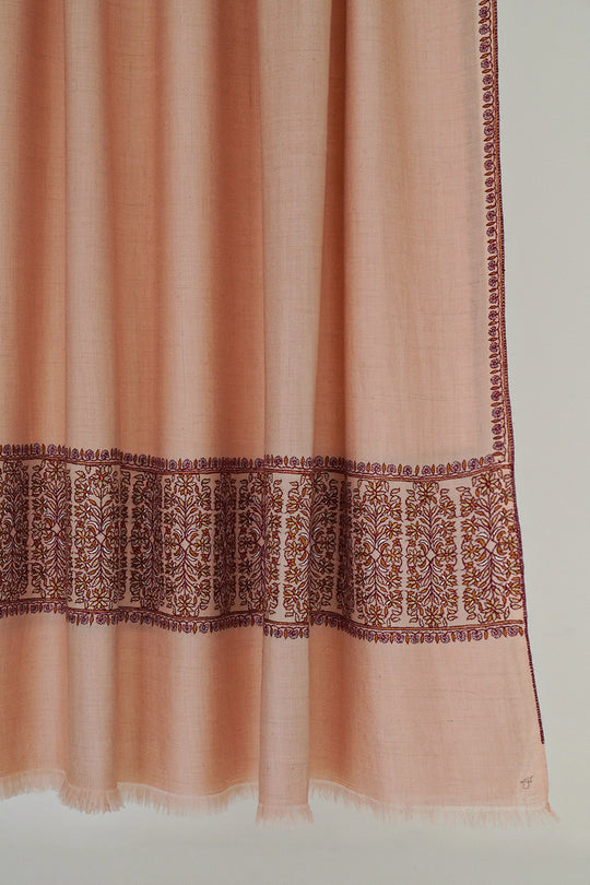 Kashmir Loom Rishma Palledar Hand Embroidered Cashmere Shawl Pink