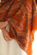 Kashmir Loom Kani Aabdhar Khatrast Hand Woven Pashmina Large Shawl Rust Natural