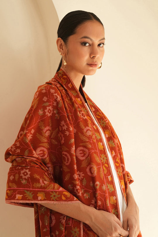 Kashmir Loom Kani Buta Jaaldar Hand Woven Pashmina Large Shawl Apple