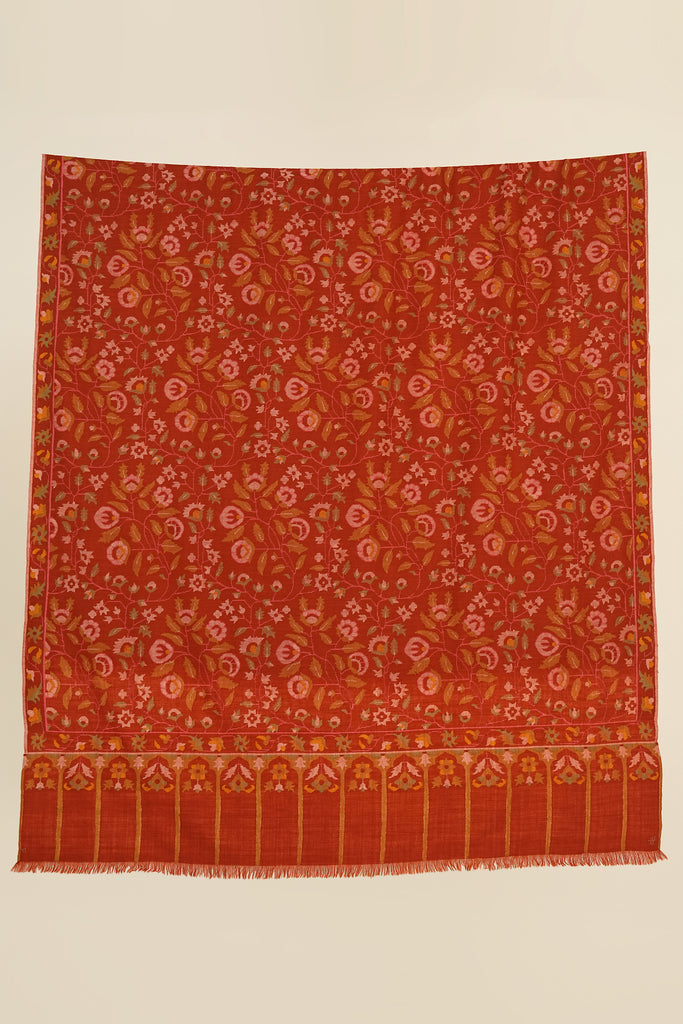 Handwoven Pashmina Kani Buta Jaaldar Shawl Apple | Kashmir Loom