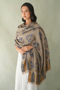 Kashmir loom Kani Daisy Buta Hand Woven Pashmina Large Shawl Natural