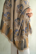 Kashmir loom Kani Daisy Buta Hand Woven Pashmina Large Shawl Natural