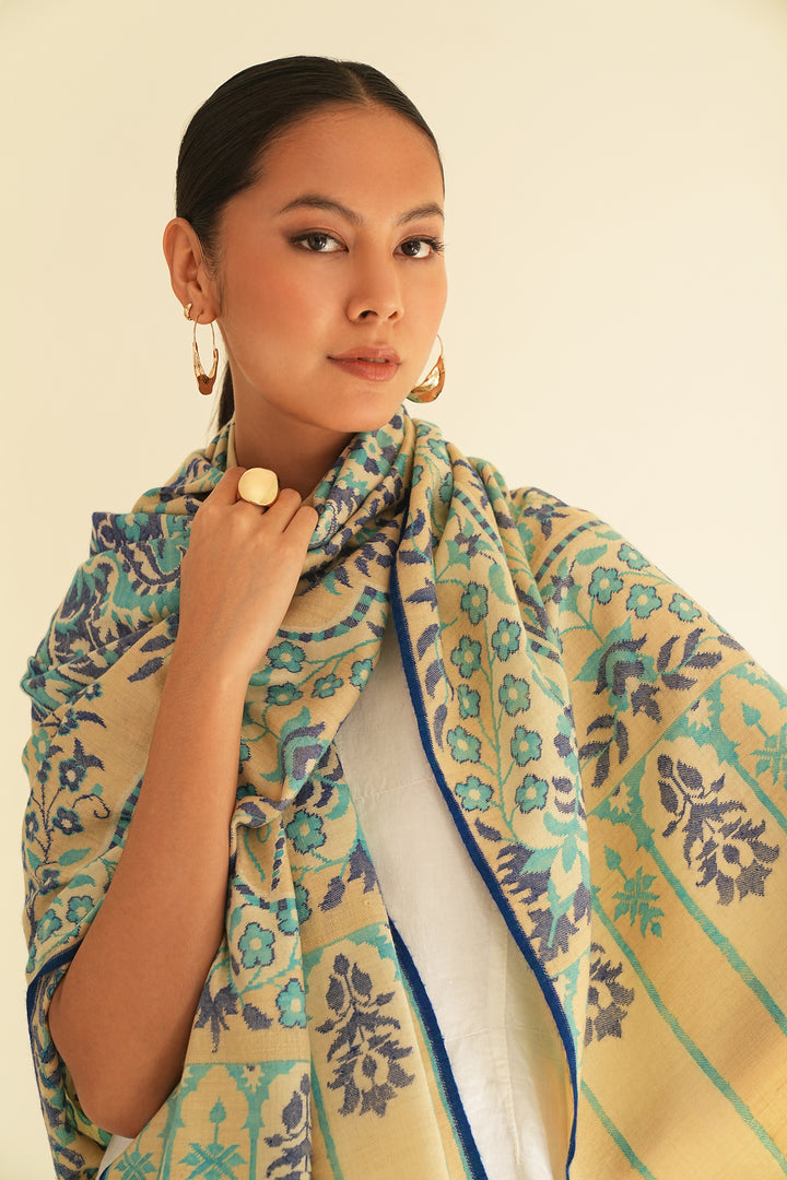 Kani Gamla Jama Hand Woven Pashmina Shawl Butter