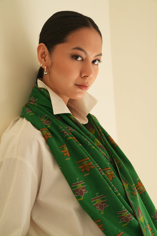 Kashmir Loom Kani Hafiz Buta Hand Woven Pashmina Shawl Antique Emerald