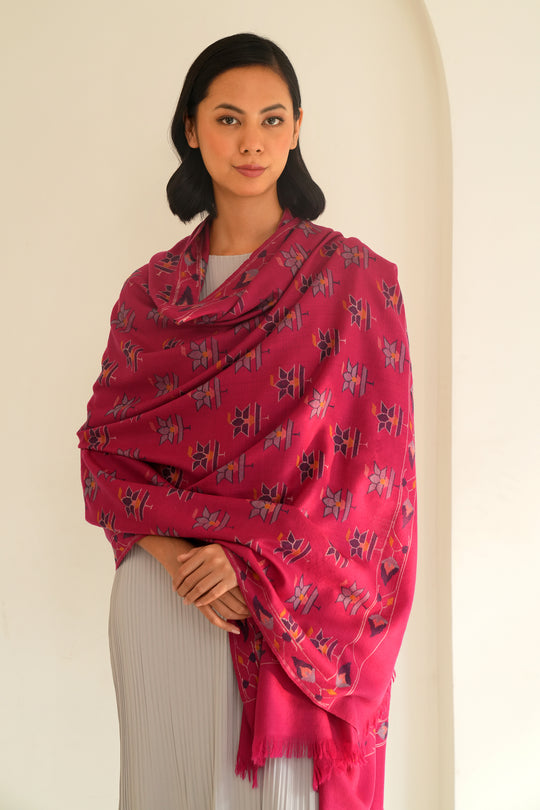 Kashmir Loom Kani Hafiz Buta Hand Woven Pashmina Shawl Cochineal