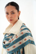 Kashmir Loom Kani Machi Buti Khatrast Hand Woven Pashmina Stole Ivory Grey