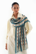 Kashmir Loom Kani Machi Buti Khatrast Hand Woven Pashmina Stole Ivory Grey