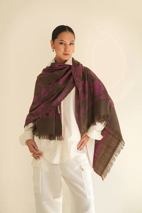 Kashmir Loom Kani Mazariya Jaaldar Hand Woven Pashmina Shawl Char Magenta