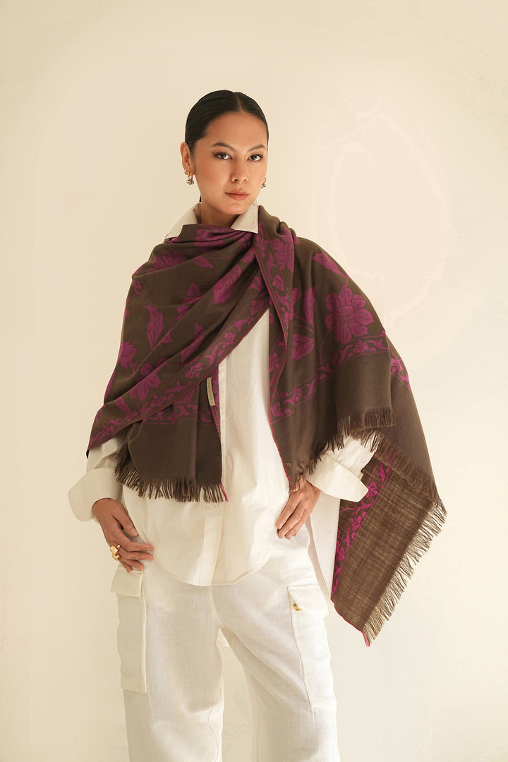 Kashmir Loom Kani Mazariya Jaaldar Hand Woven Pashmina Shawl Char Magenta