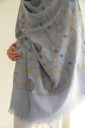 Kashmir Loom Kani Mehr Naz Hand Woven Pashmina Shawl Periwinkle