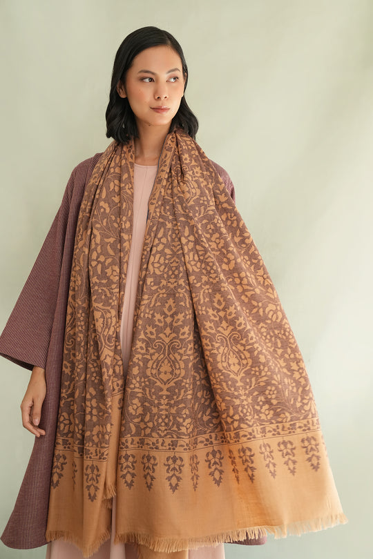 Kashmir Loom Kani Nima Jaaldar Hand Woven Pashmina Large Shawl Croissant Obsidian