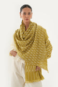 Kashmir Loom Kani Paisley Buti Jamawar Hand Woven Pashmina Stole Gold Oak Ivory