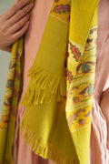 Kashmir Loom Kani Parhez Palledar Hand Woven Pashmina Stole Green Ivory