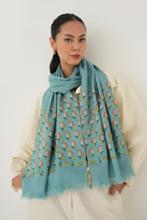 Kani Penguin Buti Palledar Hand Woven Pashmina Scraf Beryl