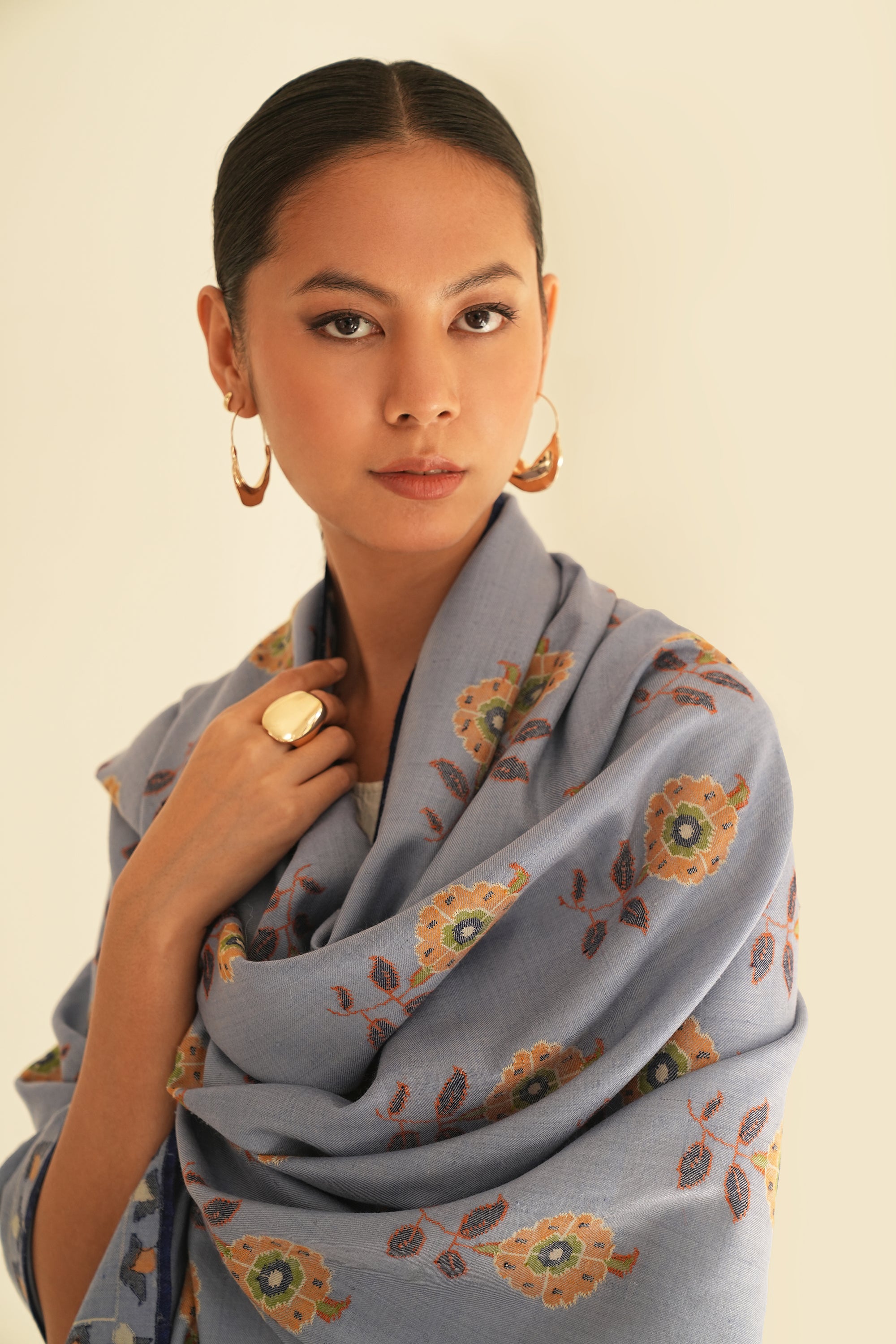 Kani Posh Butidar Hand Woven Pashmina Shawl Grape Mist