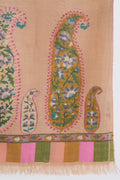 Kashmir Loom Kani Rang Badam Buta Palledar Hand woven Pashmina Scarf Sandune