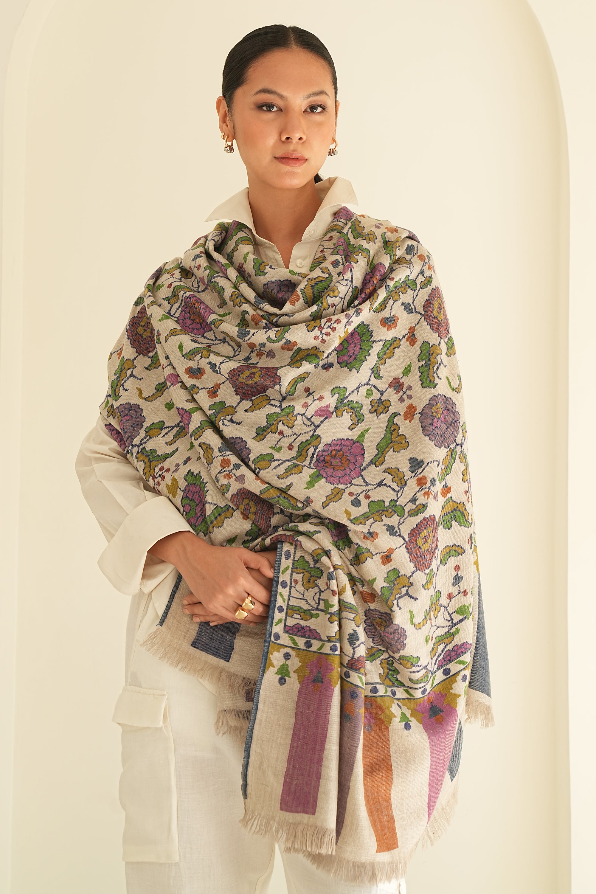 Kani Rosedar Jamawar Hand Woven Pashmina Large Shawl Kuklihut