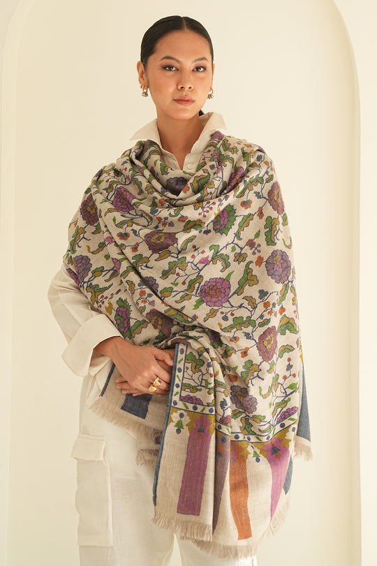 Kashmir Loom Kani Rosedar Jamawar Hand Woven Pashmina Large Shawl Kuklihut