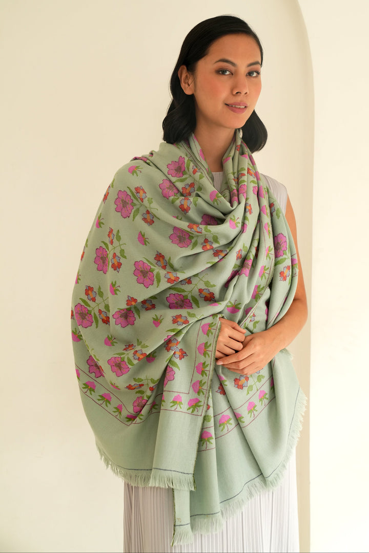 Kashmir Loom Kani Shahzad Buti Hand Woven Pashmina Shawl Pool