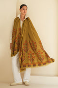Kashmir Loom Kani Shalizar Palledar Hand Woven Pashmina Large Shawl Antique Olive