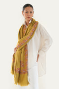 Kashmir Loom Sozni Kashida Dordar Koundar Hand Embroidered Pashmina Large Shawl Moss