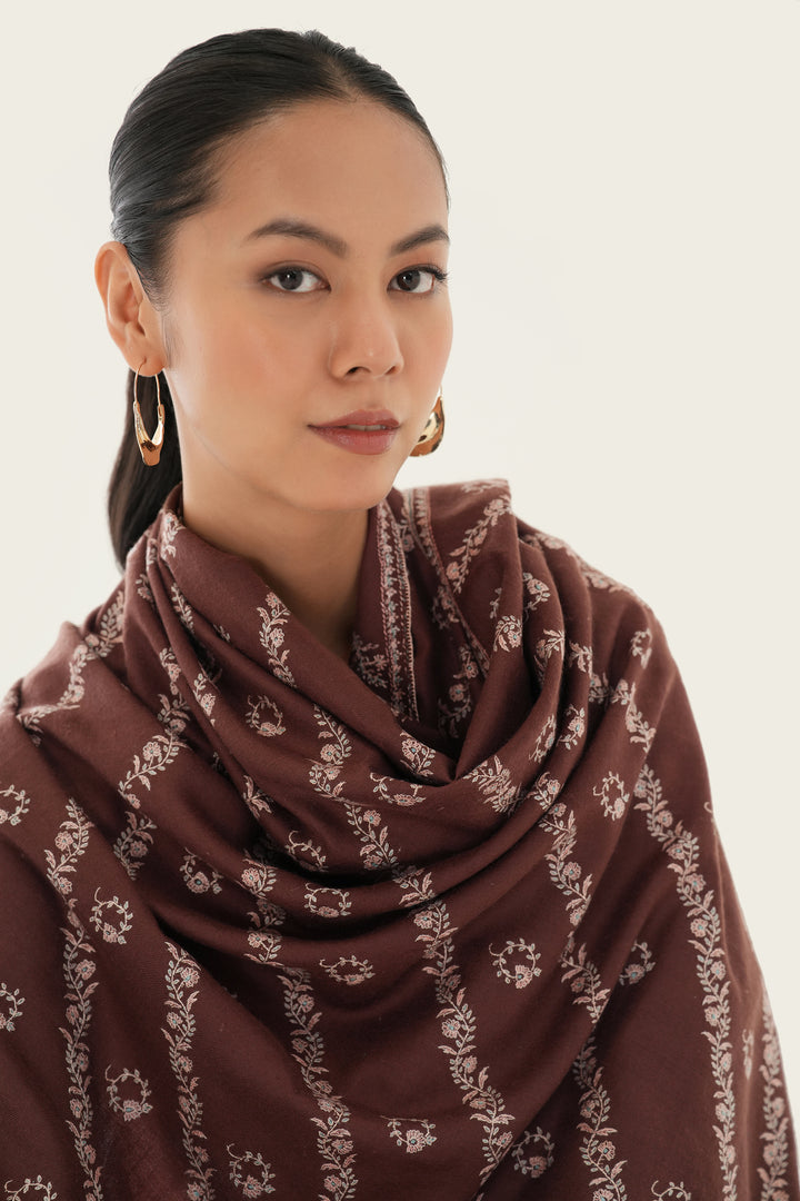 Kashmir Loom Sozni Khatrast Flower Buti Hand Embroidered Pashmina Shawl Barbeque