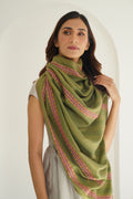Kashmir Loom Sozni Flower Bail Khatrast Hand Embroidered Pashmina Shawl Moss Botanic