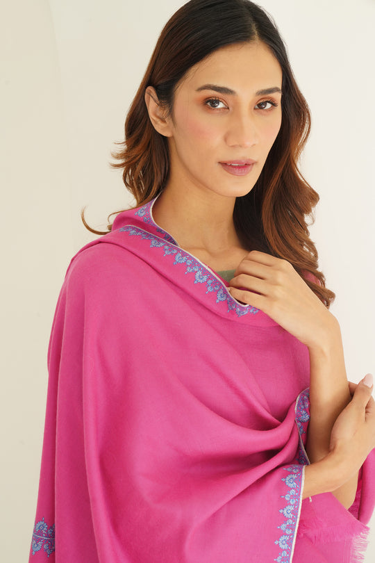 Kashmir Loom Sozni Avin Baildar Hand Embroidered Pashmina Stole Cyclamen