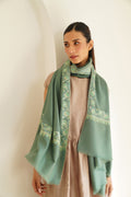 Kashmir Loom Sozni Borderdar Hand Embroidered Pashmina Shawl Viridian Green