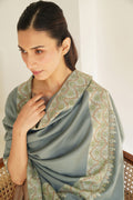 Kashmir Loom Sozni Dordar Hand Embroidered Pashmina Shawl Green Smoke