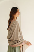 Sozni Dordar Hand Embroidered Pashmina Shawl Natural Mehandi