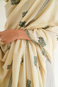 Kashmir Loom Mughal Butidar Hand Embroidered Large Pashmina Shawl Ivory