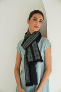 Kashmir Loom Kani Haft Bail Hand Woven Cashmere Scarf Black Teal