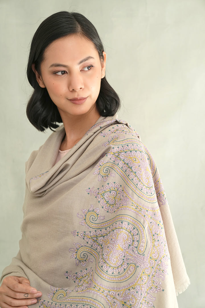 Kashmir Loom Sozni Maheen Palledar Hand Embroidered Pashmina Large Shawl Casement