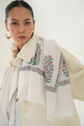 Kashmir Loom Sozni Meher Buta Palledar Hand Embroidered Pashmina Stole Ivory